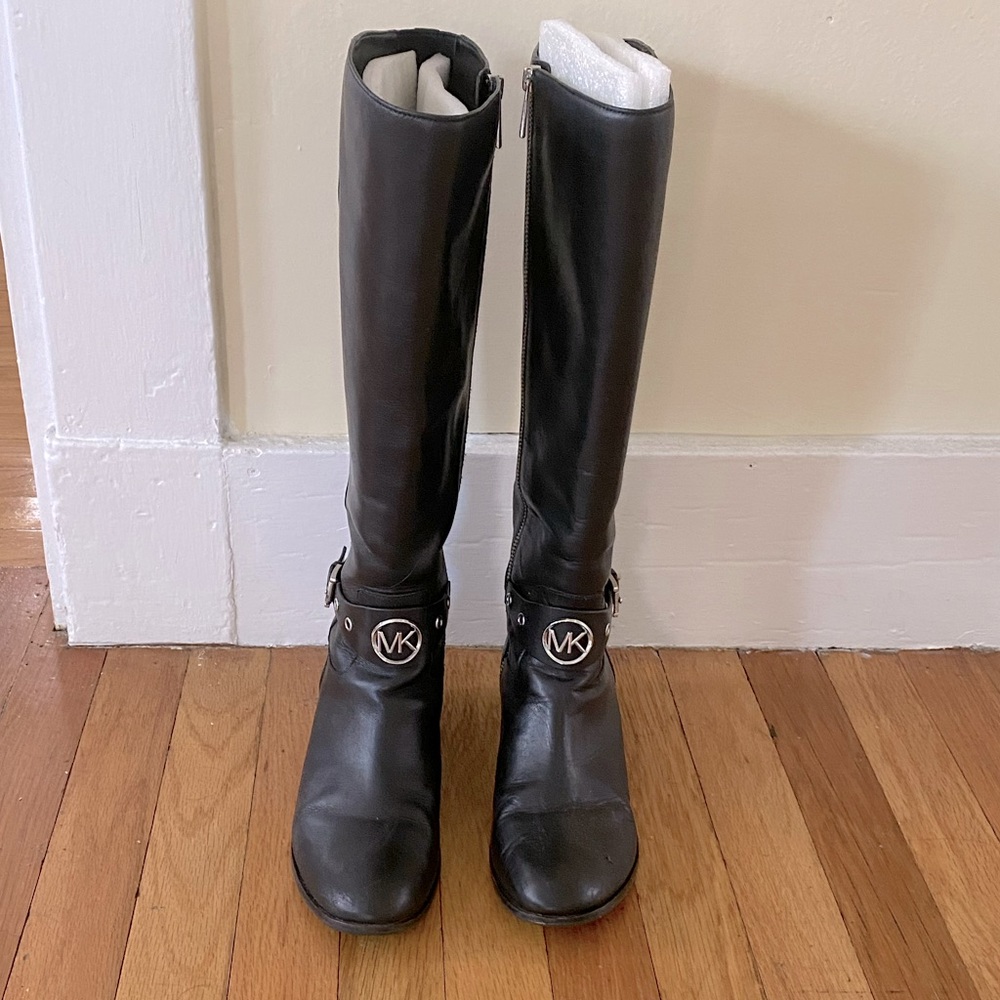 Michael Kors Black Leather Riding Boots - Size 8